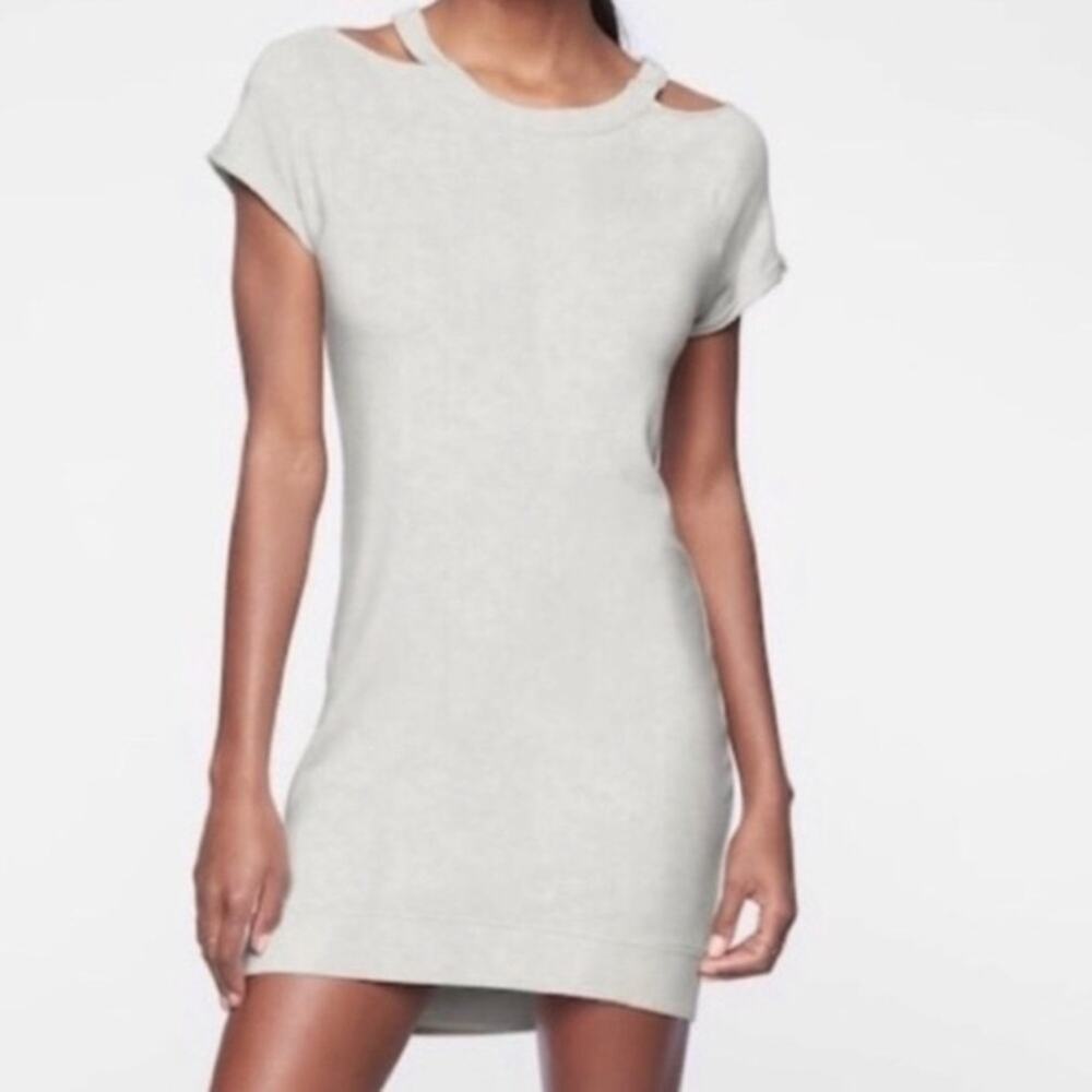 Athleta Heather Gray Shala Cold Shoulder Stretch Mini Dress Size Small Petite